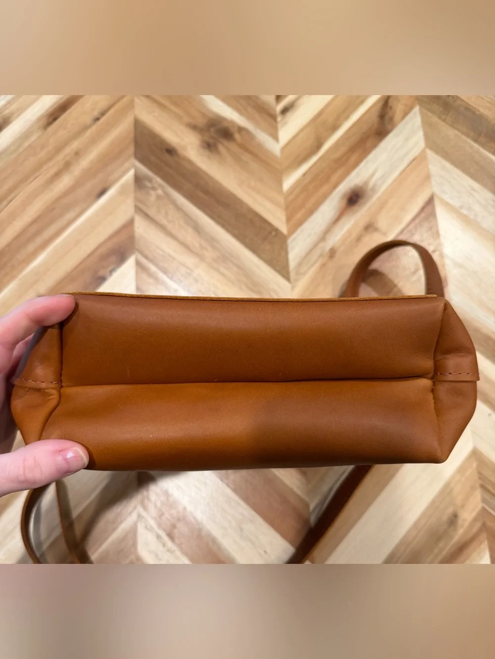 Portland Leather Mini Crossbody Tote in Honey with zipper